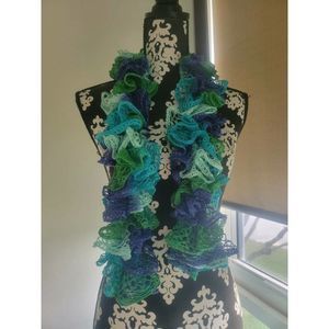 Handmade Crocheted Fashion Ruffle Scarf - Shades of blue